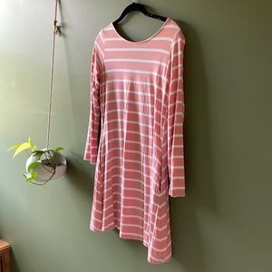 Peach striped v-back tunic dress